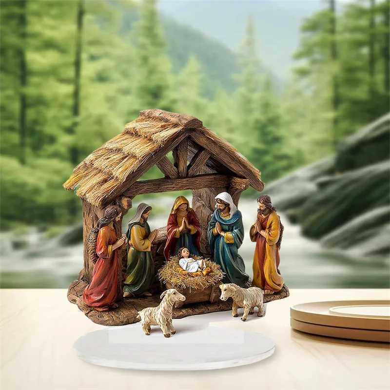 Flat Acrylic Ornament Waterproof Nativity Desktop Decoration For He Off Present H251129