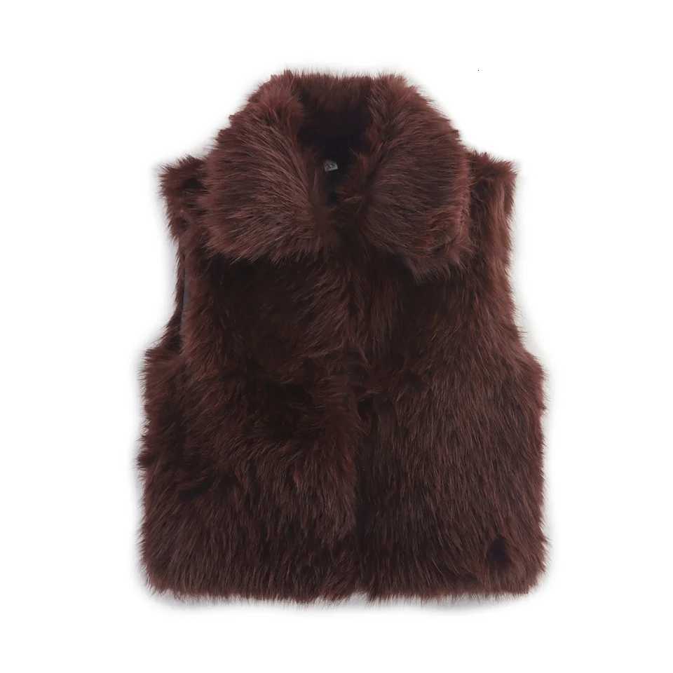 2025 Autumn Solid Womens Thick Warm Faux Fur Waistcoat Sleeveless Lapel Collar Front Hook Female Outerwear Fashion Chic Vest ToT251129