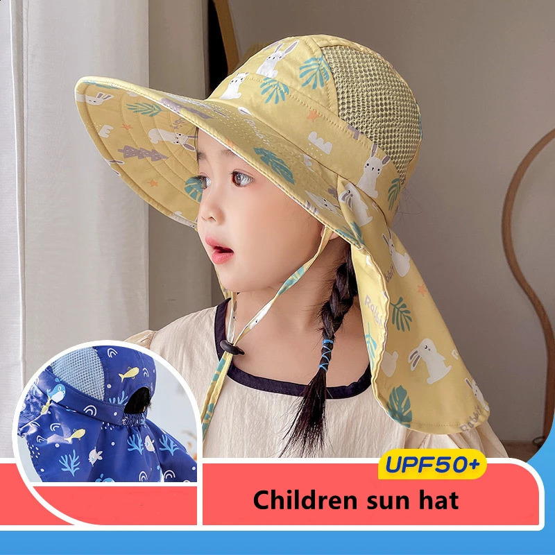 Childrens sun hat summer childrens outdoor collar earmuffs UV protection beach boys and girls travel flip cover y250421
