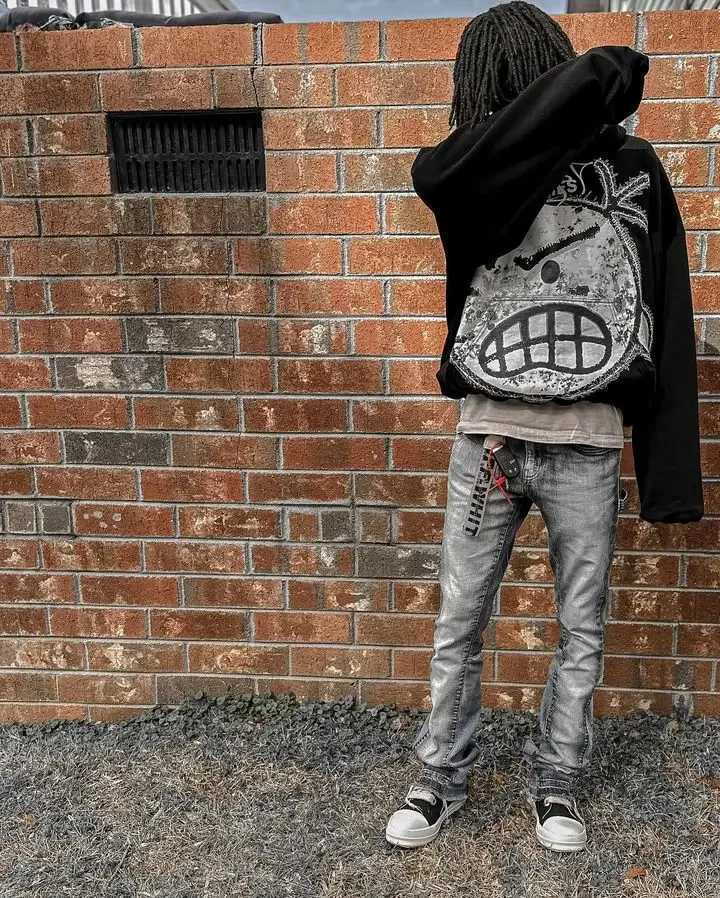 Y2k Mens New Sportswear Cartoon Pattern Printed Super Large Hoodie Harajuku Hip Hop Gothic Black Pullover Hoodie W250429