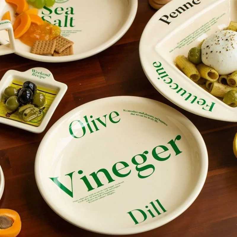 Luxury Korean Minority Letter Plate Dessert Bowl Breakfast Dim Sum Dessert High- Dinner Plates Tableware Y251129