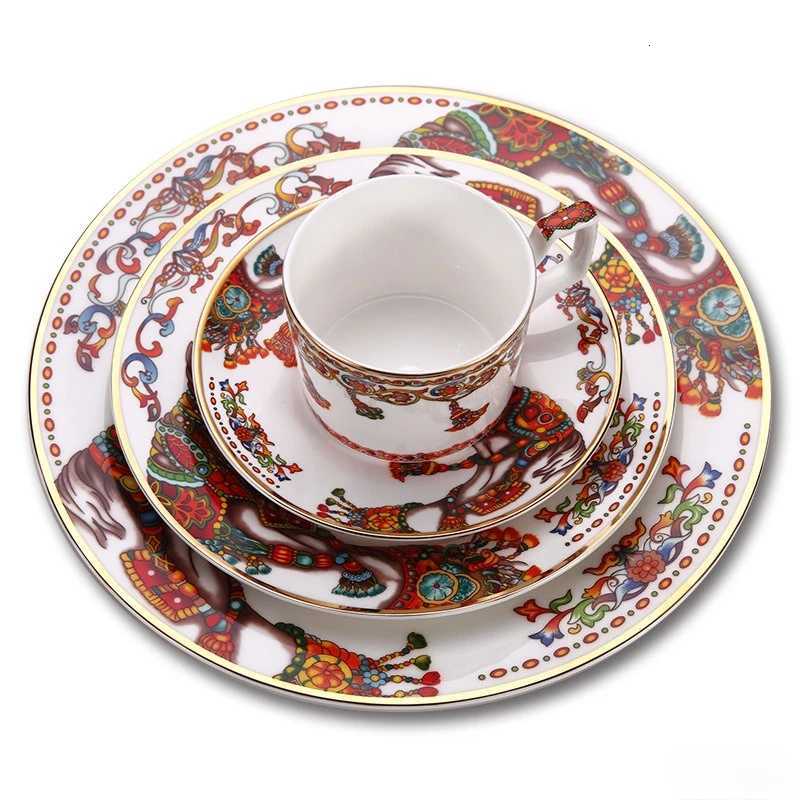 Luxury Modern trendy serving plate steak plate ceramic tableware set fashionable couple coffee cup plate Y251129