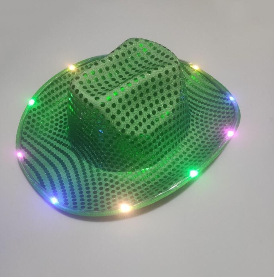 Party Hats Space Cowgirl LED Hat Flashing Light Up Sequin Cowboy Hats Luminous Caps Halloween Costume 0119