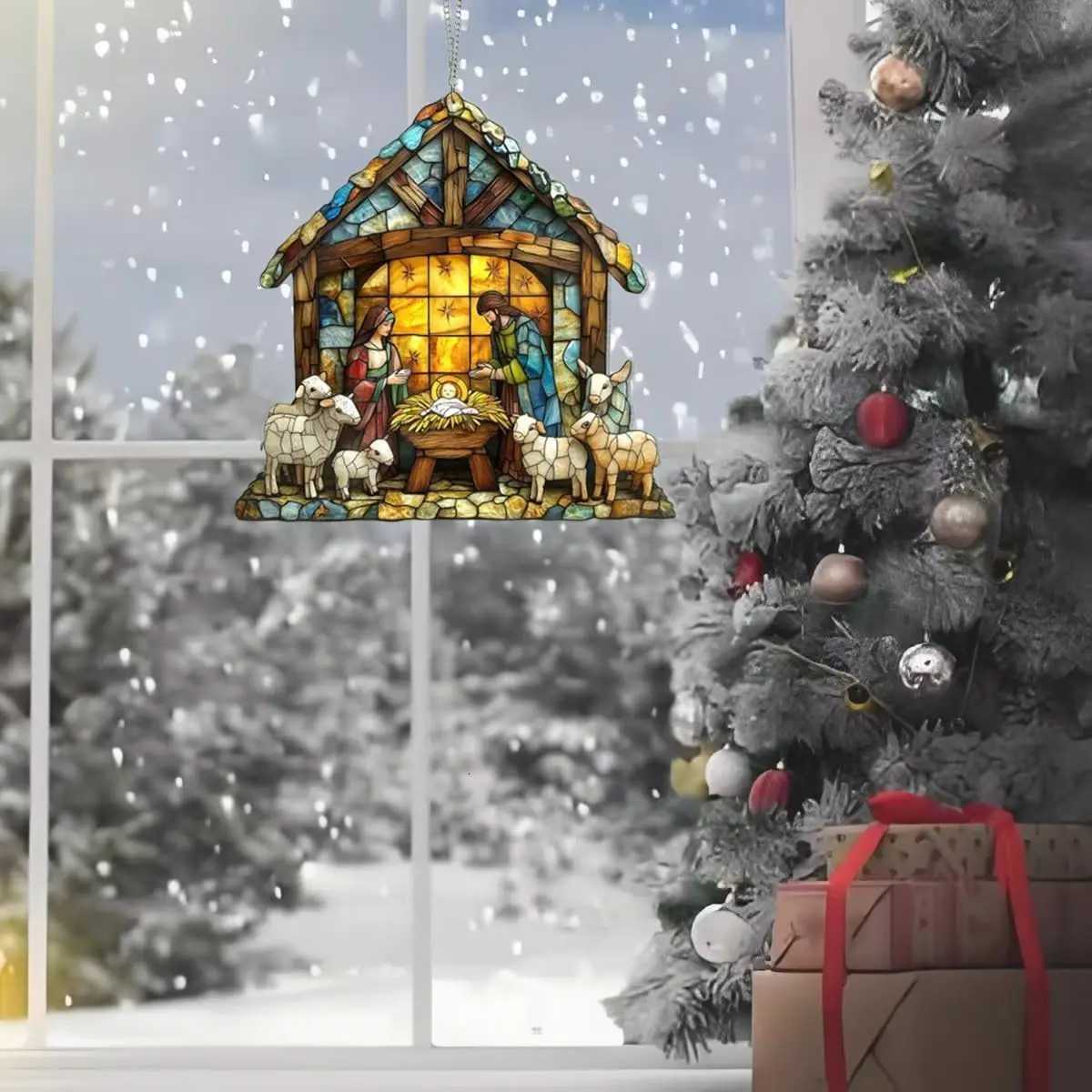 Nativity Scene Suncat Nativity Scene Stai Window Hanging Christmas Tree Nativity Hanging Religious Ornament H251129