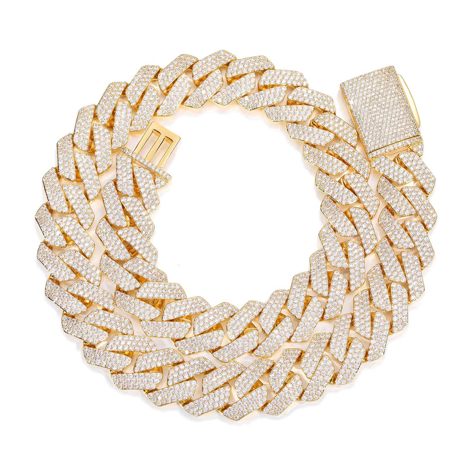 European American Style 10mm Double-Row CZ Cuban Link Chain Necklace Hip Hop Streetwear Fashion for Men Women Mainly Made Zircon