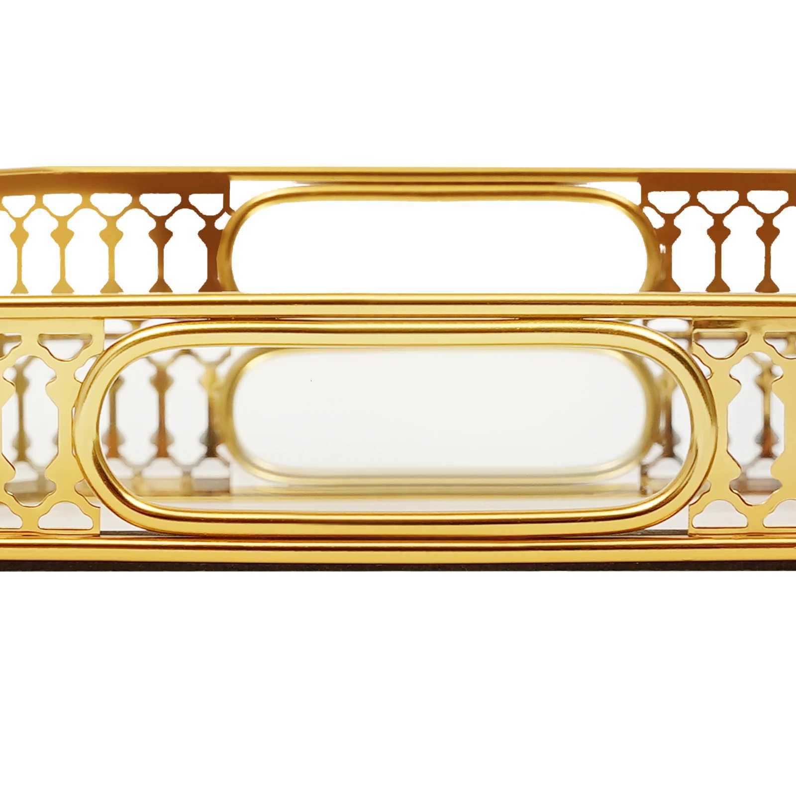 Vintage Octagon Mirror Glass Tray Bedroom Vanity Dresser Cosmetic Perfume Holder Gold Tabletop Home Decorative Tray Y251129