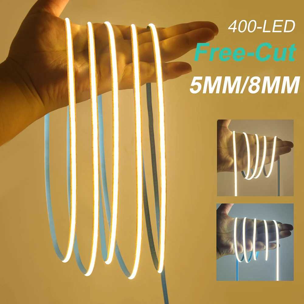 12V 24V 5mm 8mm PCB COB LED Strip Light Free Cut 400LEDs Flexible Tape 3000k 6000k 4000k 05m 1m 2m 5m 10m 20m Linear Lighting M251129