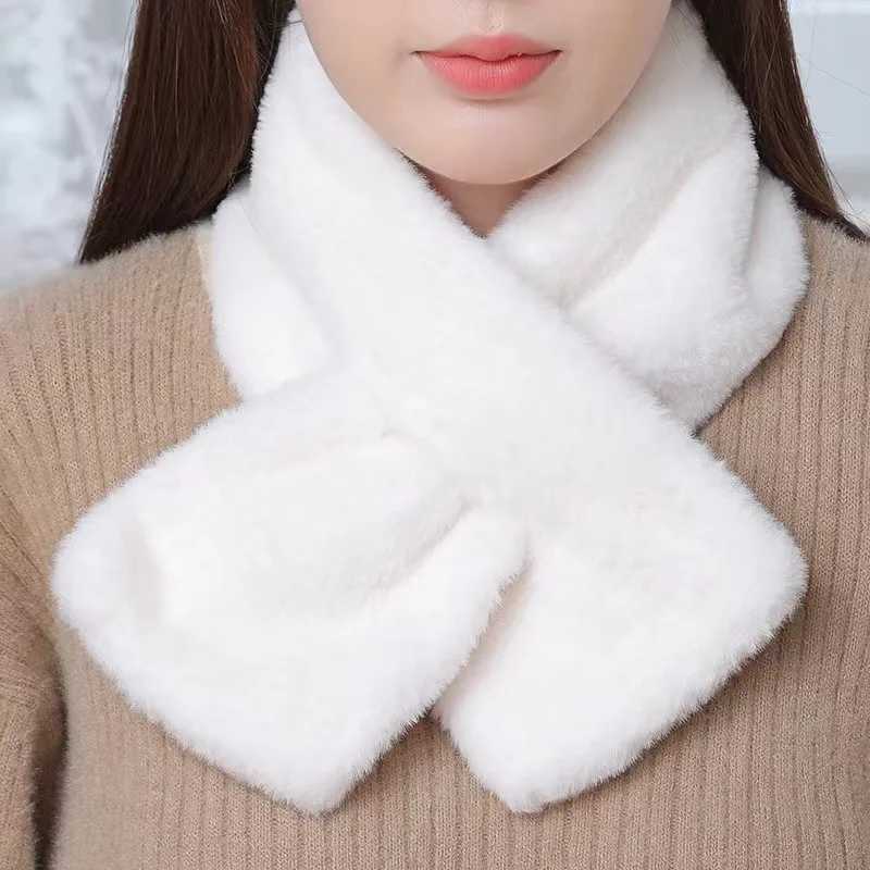 Korean Winter Faux Rabbit Fur Scarf Women Girls Scarf Soft Plush Scarves Solid Color Neck Collar Warmer Stuff Christma GiftJ251129