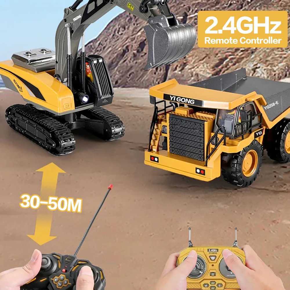 Children Remote Control Excavator Toys Light Sound 24Ghz RC Construction Vehicle Truck Alloy Metal Boy Bulldozer Model Gift J251129