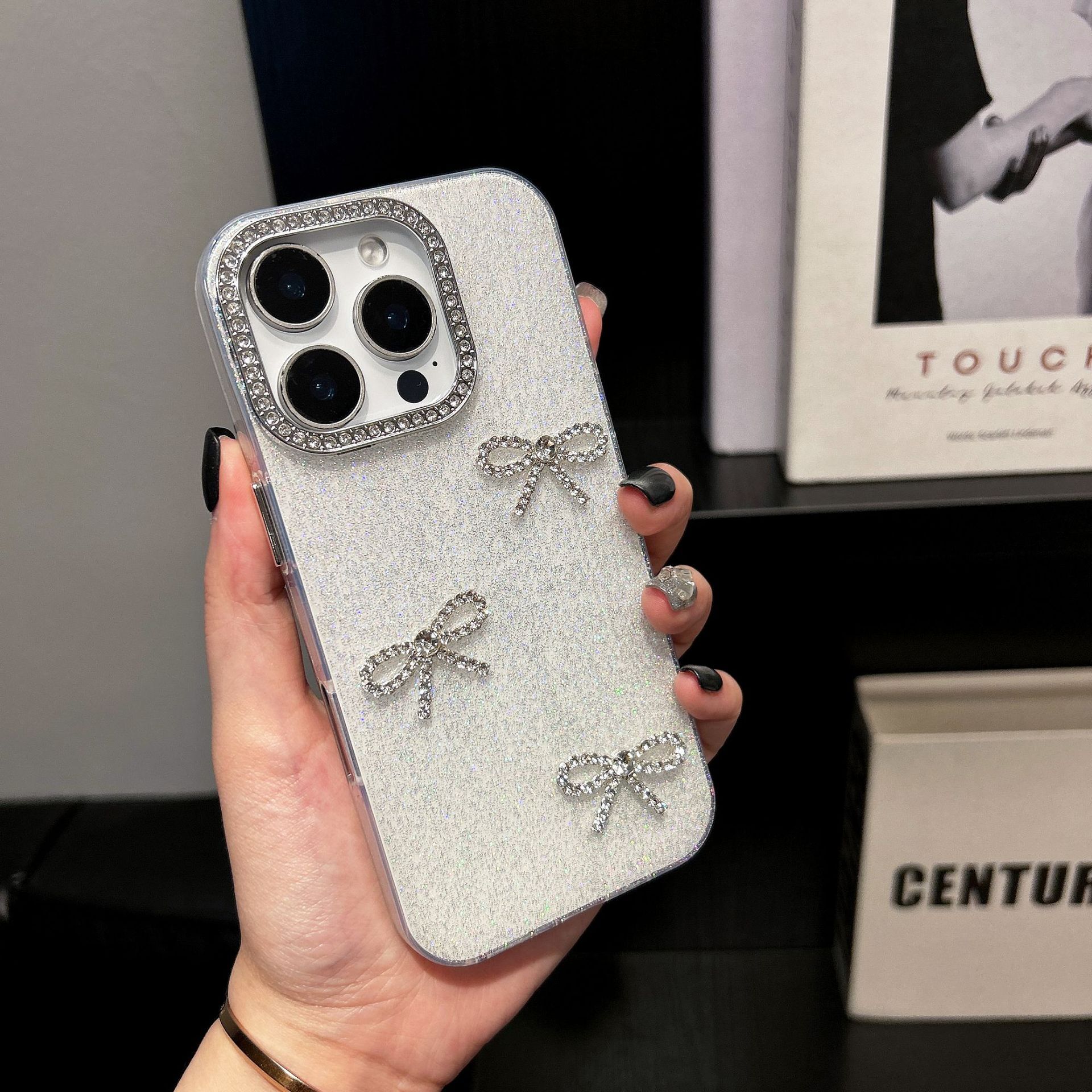 Bowknot Phone Case iPhone 16 Pro Max Compatible with Apple 15/14/13 Pro 3D Glitter Rhinestone Protective Case