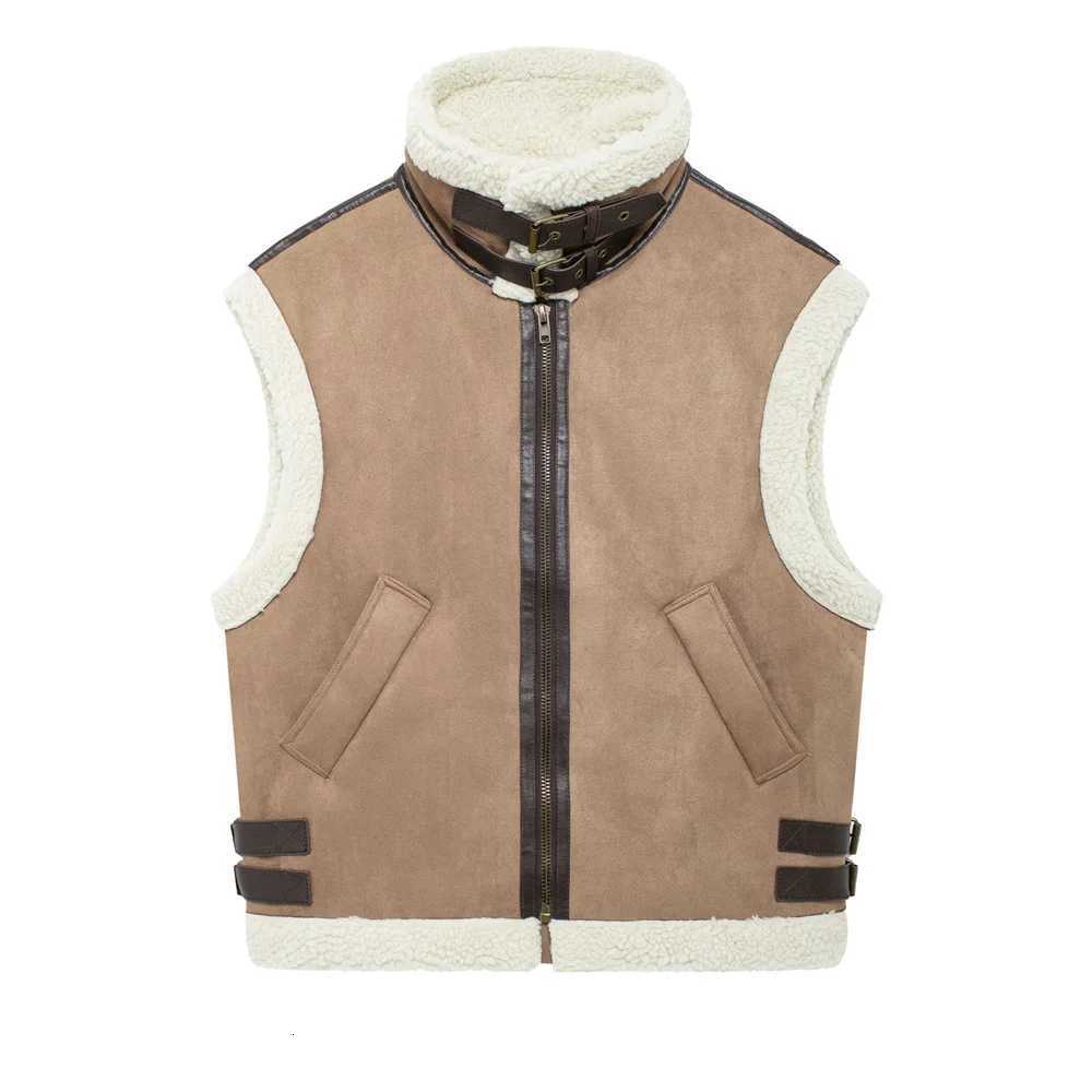 Autumn/Winter New Product Womens Casual Fur One Piece Collar Sleeveless Splicing Thick Fleece Zipper Coat VestT251129