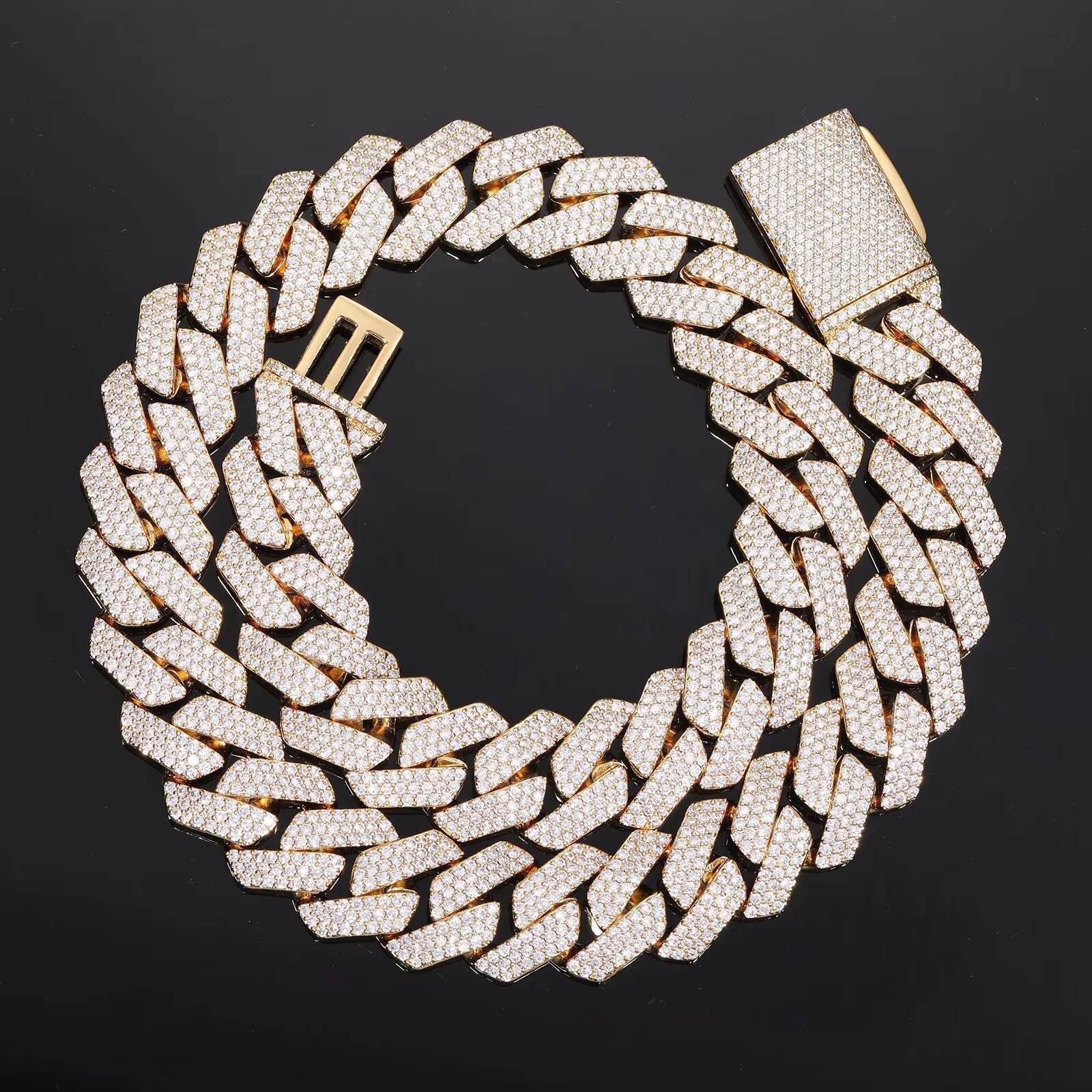 European American Style 10mm Double-Row CZ Cuban Link Chain Necklace Hip Hop Streetwear Fashion for Men Women Mainly Made Zircon
