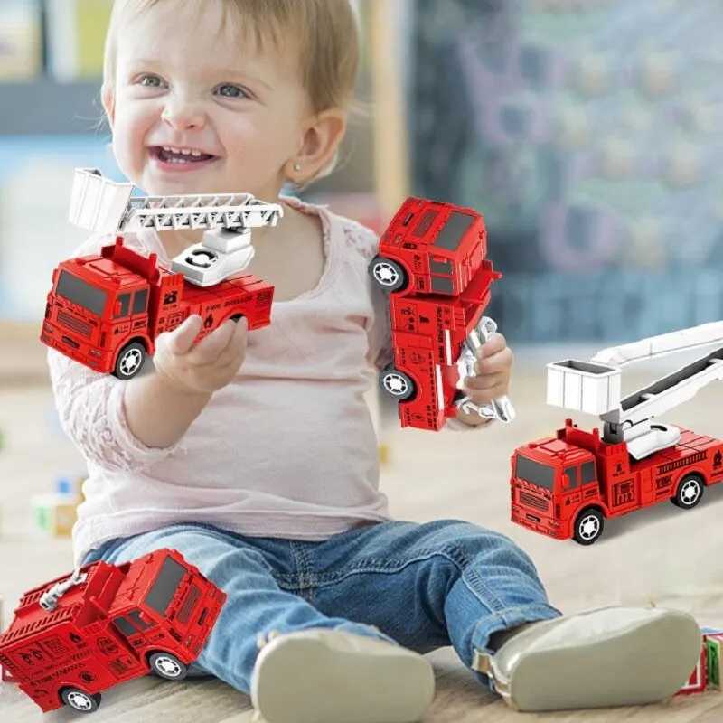 4 Pcs Small Rebound Truck for Children Pull Back Ladder Fire Fighting Toy Car Model Educational Cars J251129