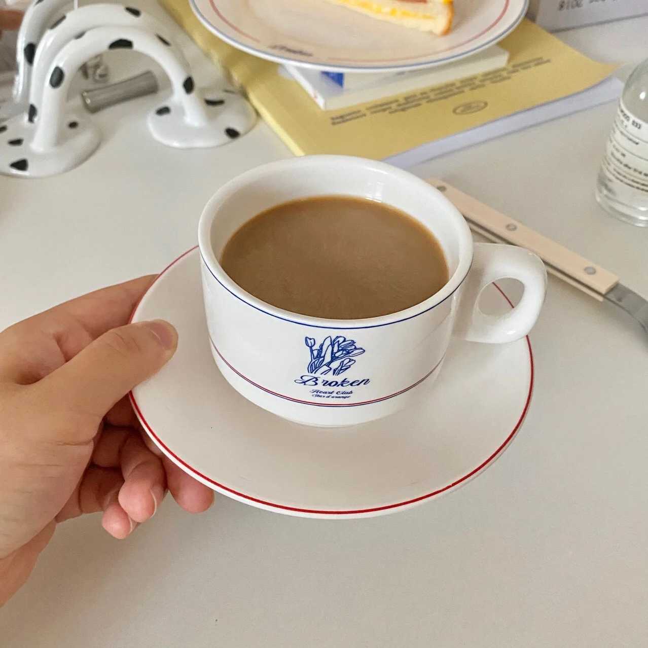 Luxury Ins Style Flower Pattern Set Cup Saucer Simple Restaurant Coffee Ceramic Cup High Quality Daily Household Latte Milk Pot Y251129