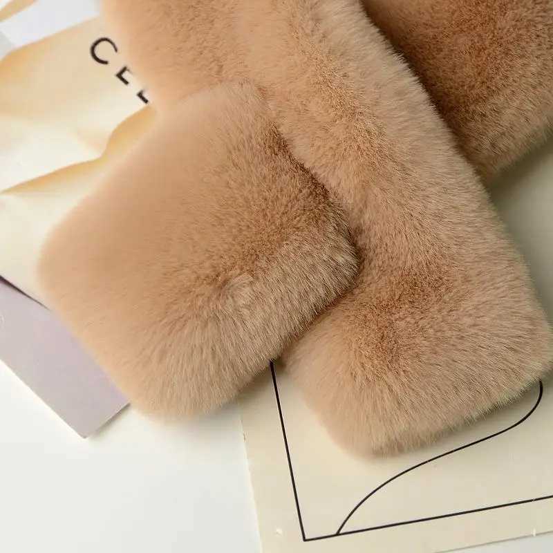 Solid Color Autumn Winter Cold Resistant Women Neck Collar Scarf Plush Cross Scarf Faux Rabbit Fur Thickened Soft Scarves XWJ112J251129