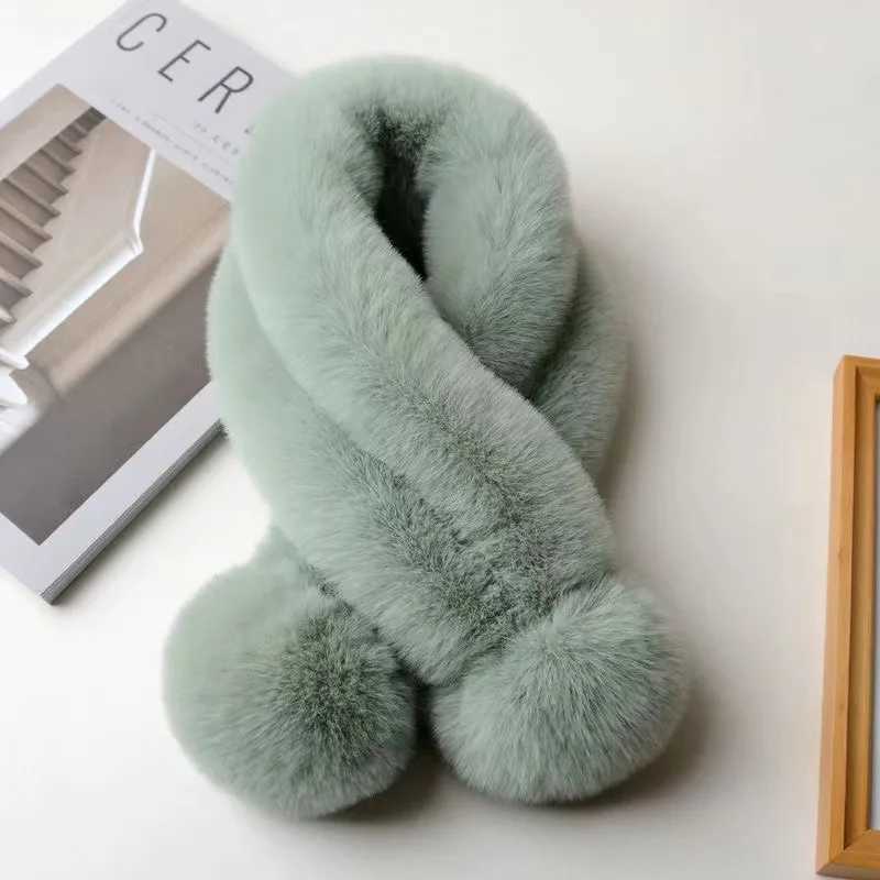 Rabbit Fur Scarf Women Winter Warm Soft Furry Scarves Casual Female Lady Outdoor Neck Warmer Collar Snood Gifts for Her 70cmJ251129