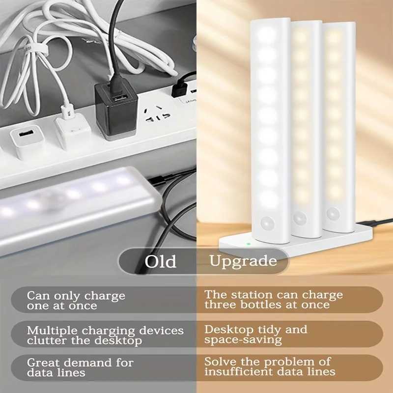 5-Piece LED with Charging Station Under Cabinet Motion Sensor Lights USB-C Rechargeable White Light/Warm Light M251129