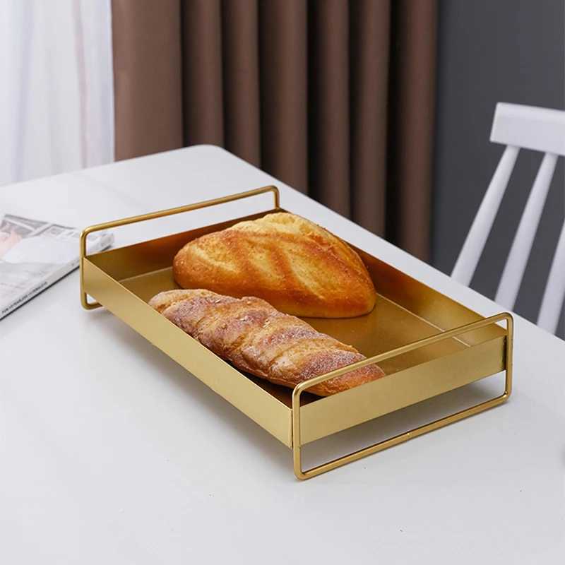 1PC Nordic Metal Tray Dried Fruit Plate Snack Fruit Dish Rectangular Snack Tray Storage Plate With Lid Dessert Tray Y251129