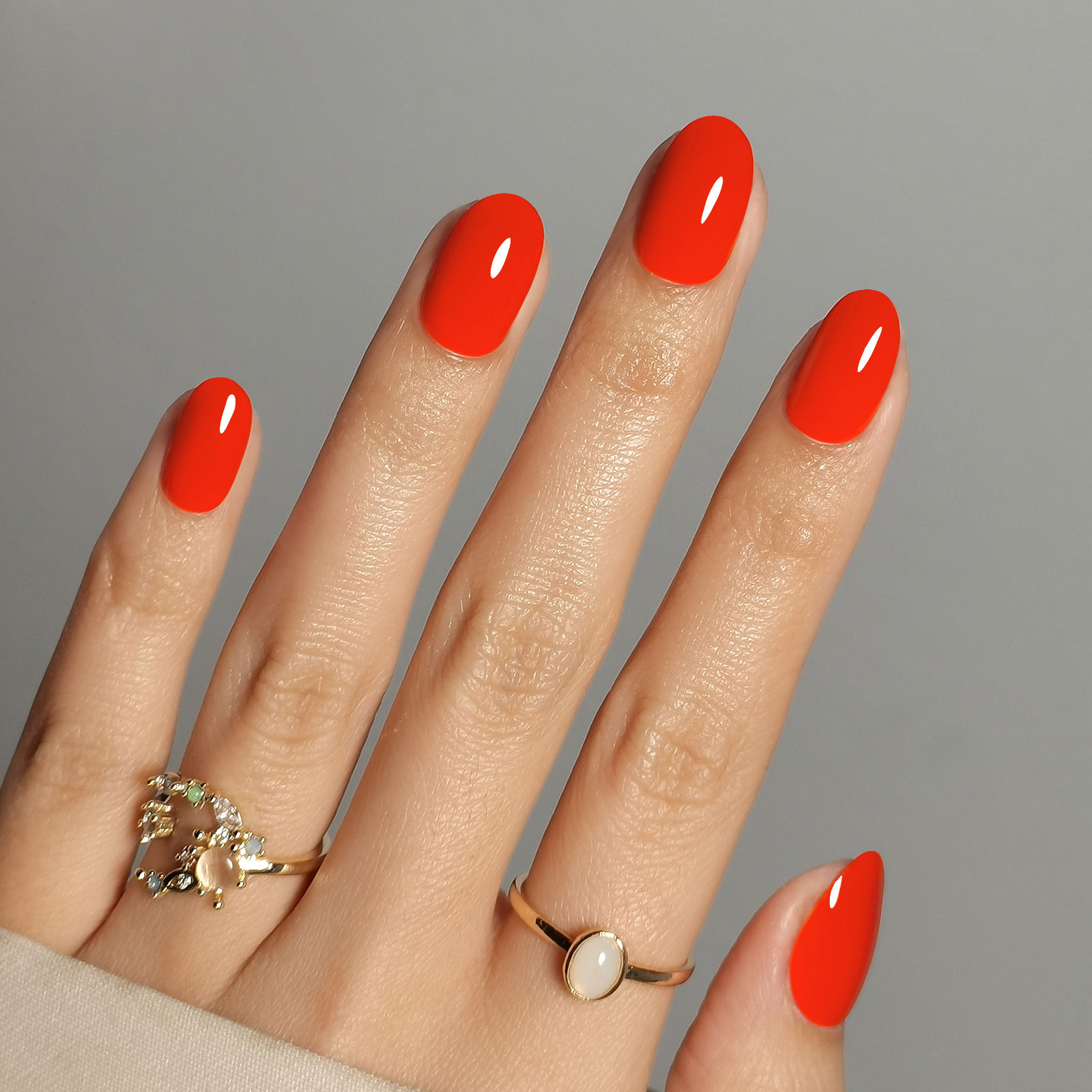 32 piece press-on false nails orange red almond shaped artificial nails for women girls