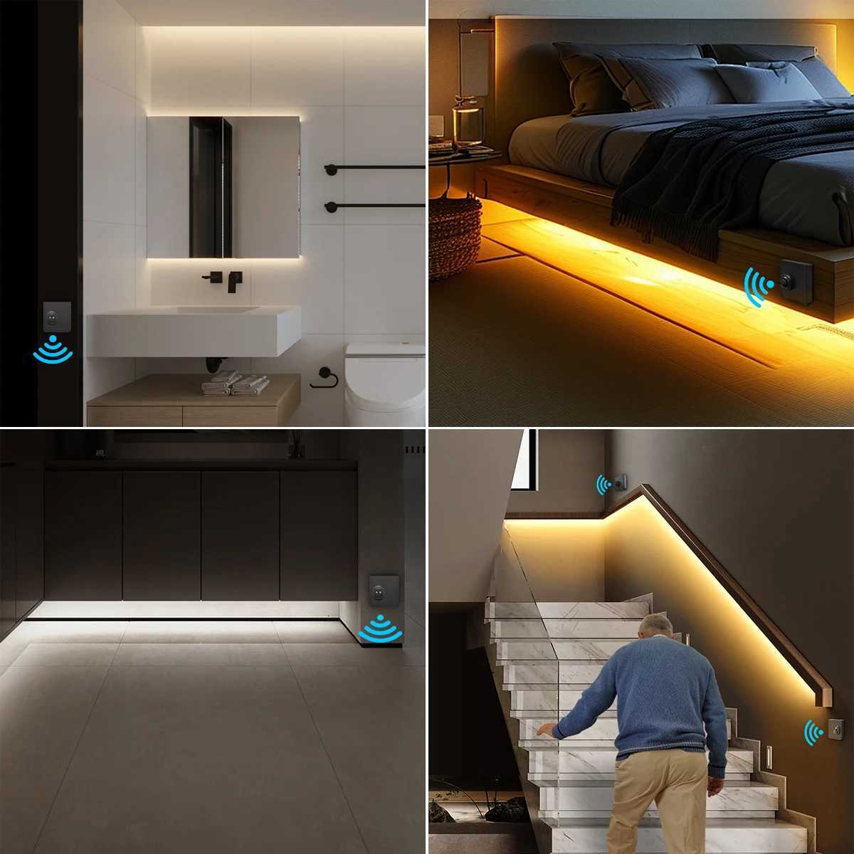 Smart Dual Sensors PIR Motion Sensor Switch DC 24V Neon Light LED Strip 2m 5m 10m for Bathroom Bedroom Stair Night Lamp M251129
