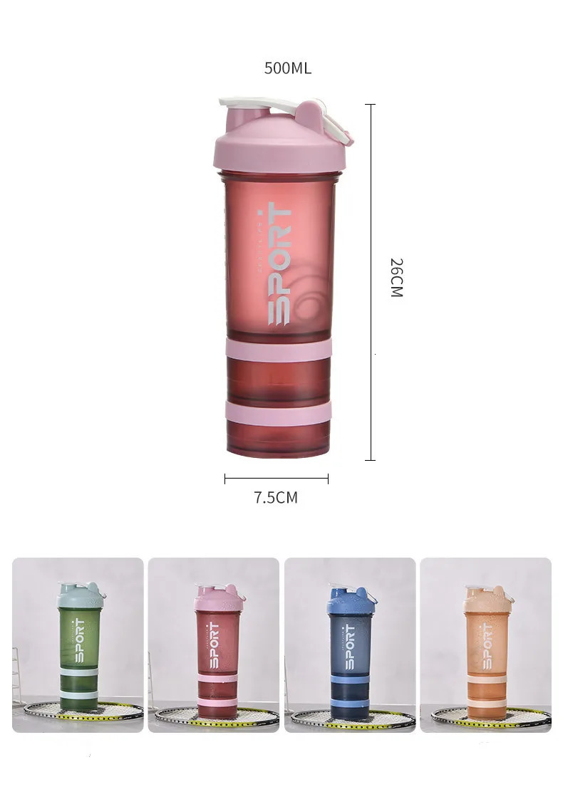 500ML 3layer Sports Water Bottle Protein Shaker Outdoor Travel Portable Leakproof Drinkware Plastic My Drink BPA Free 251129