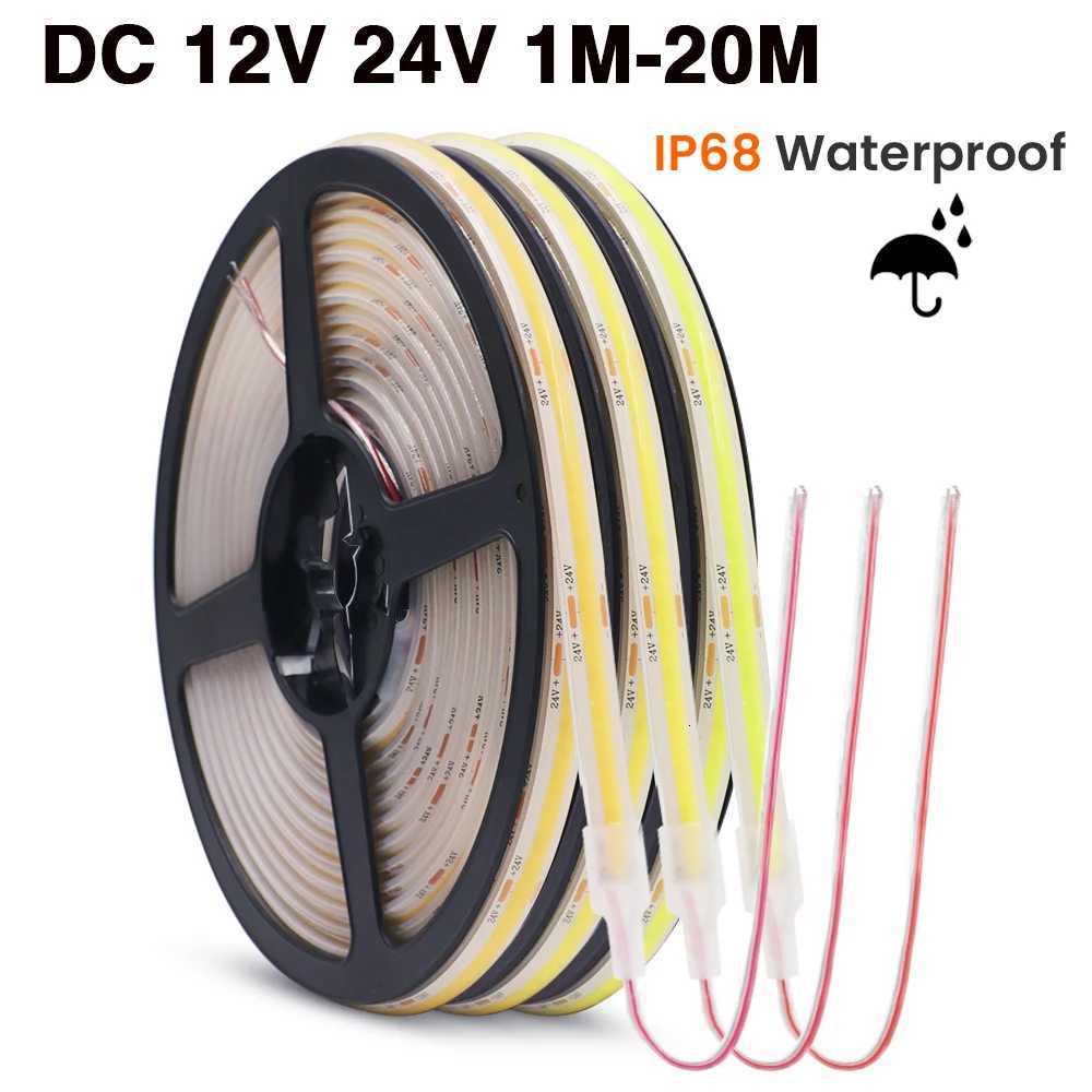 IP68 Waterproof COB Strip 12V 24V 320Leds/M RA90 3000K 4000K 6000K Home Garden Decor Flexible Ribbon Rope LED Light 1M 10M 20M M251129
