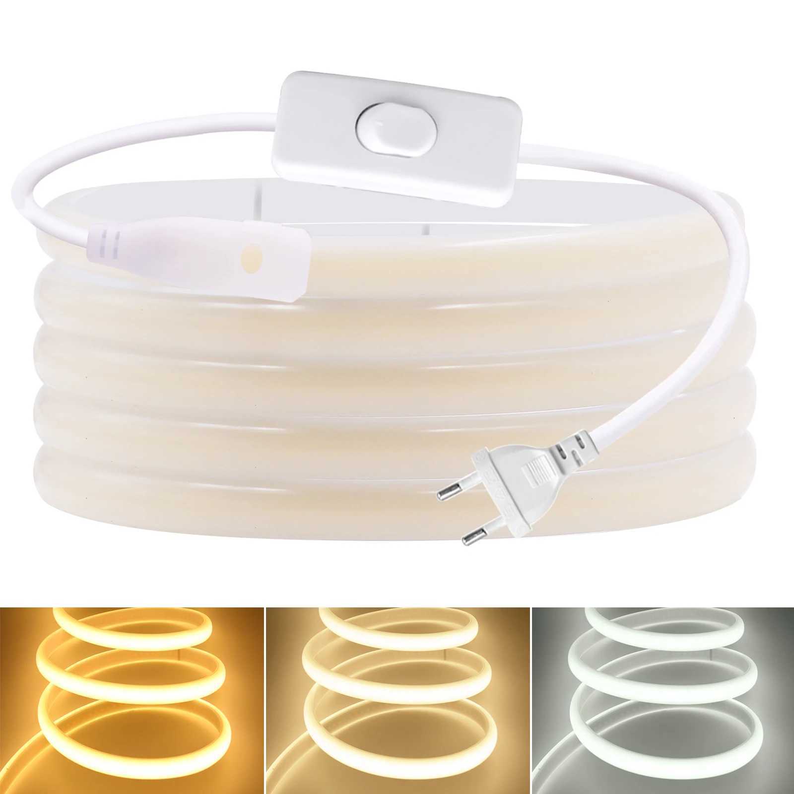 COB LED Strip Light With EU Switch/Dimmer Plug 220V 230V 240V Waterproof IP65 Tape Kitchen Cabinet Lamp 3000K 4000K 6000K Ribbon M251129