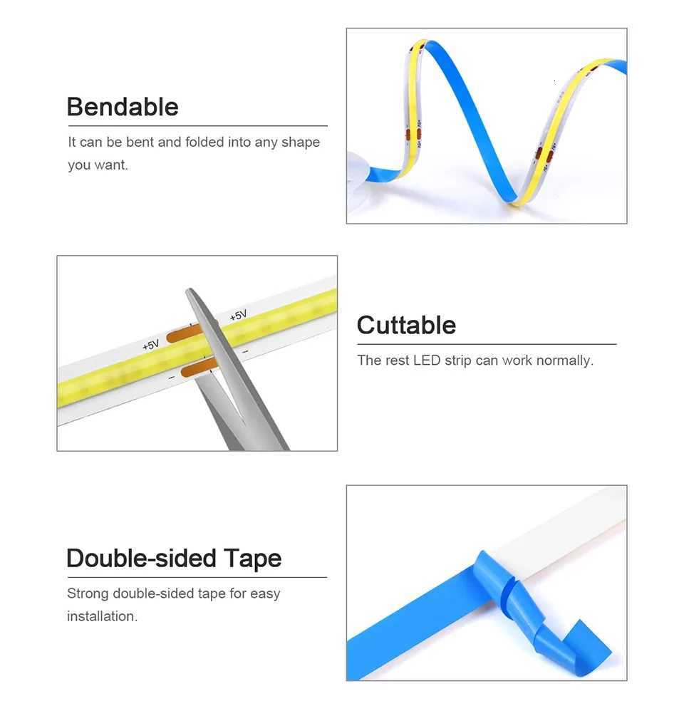 5V USB Tuya Zigbee 30 COB LED Strip Light 1m-5m Warm White Flexible Dimmable Lights 320leds/m Home Decoration for Alexa Google M251129