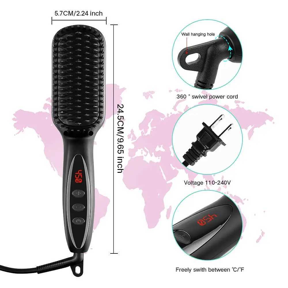 Hair Straightener Electric Hair Brushes Heating Comb 2 In 1 Hair Straightening Hair Curler Curling Iron Stying ToolT251129