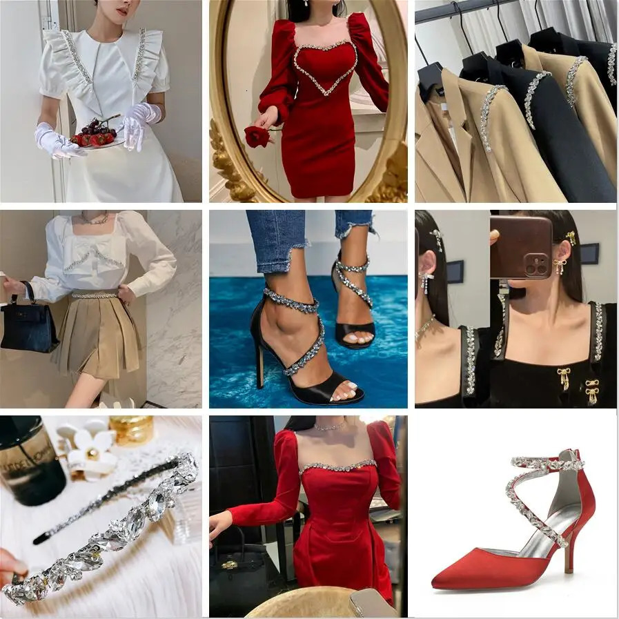 1 Yard Dense Horse Eye Crystal Diamond Applique Chain Glass Rhinestone Trim Sew On Clothing Diy Decorations Jewelry Accessories 250420