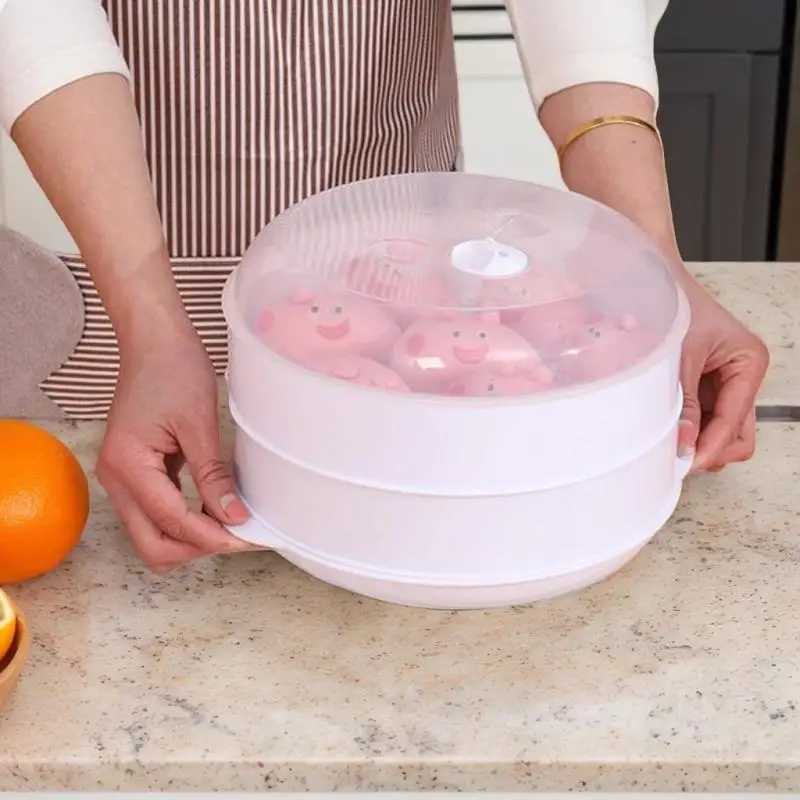 1pc Plastic Steamer Microwave Oven Round Steamer With Lid Cookware Steamer Household Steamed Buns Kitchen Cooking Tools C251129