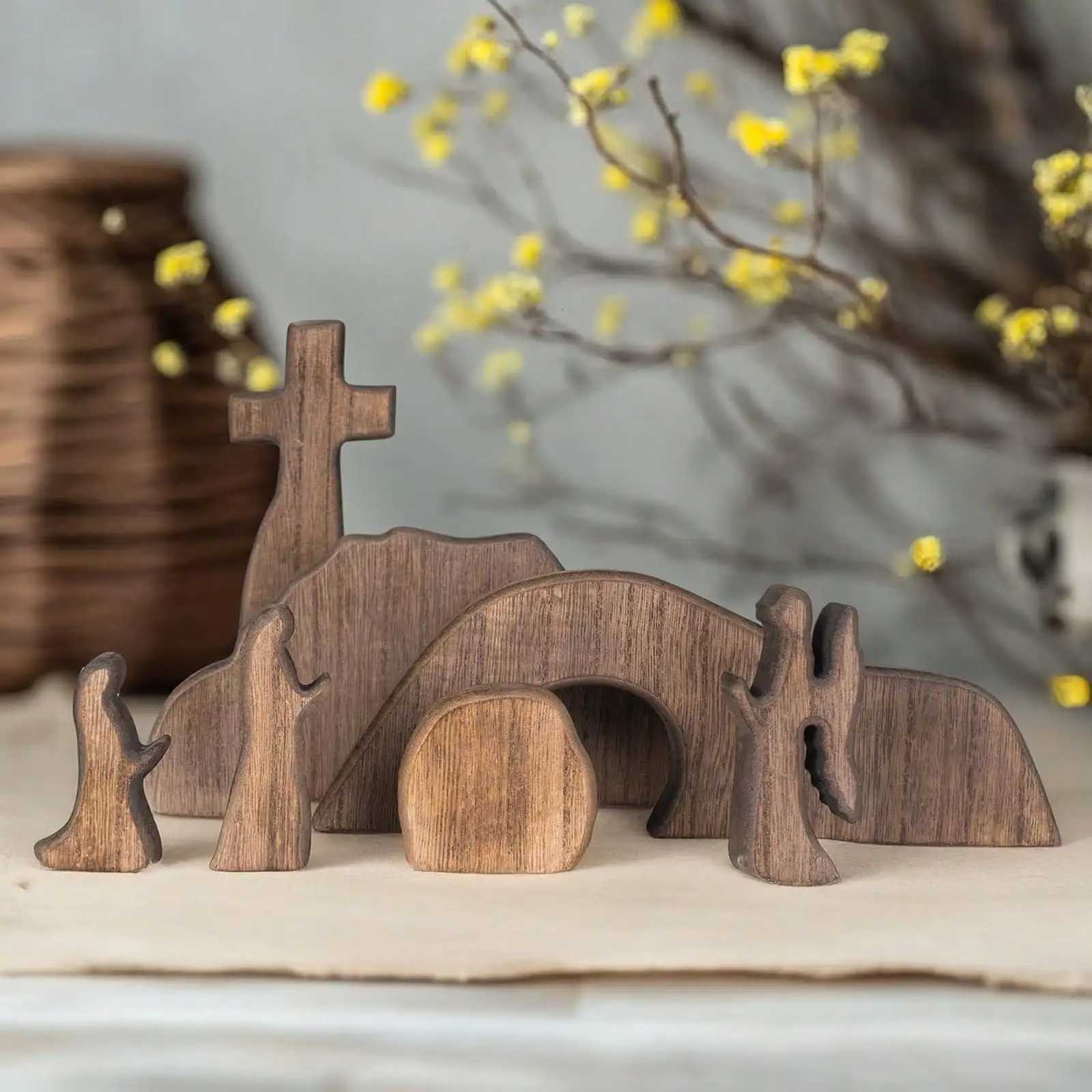 Empty Tb Easter Scene And Cross Decoration Wooden Easter Resurrection Cross Jesus Tb Tray Set Jesus Nativity Scene Decor H251129