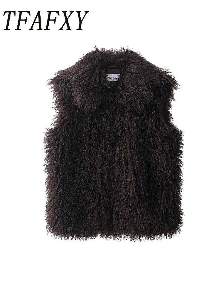 TFAFXY Faux Fur Vests For Women New Fashion Fluffy Sleeveless Jackets Female Vest Loose Winter Warm Streetwear Waiscoat TopsT251129