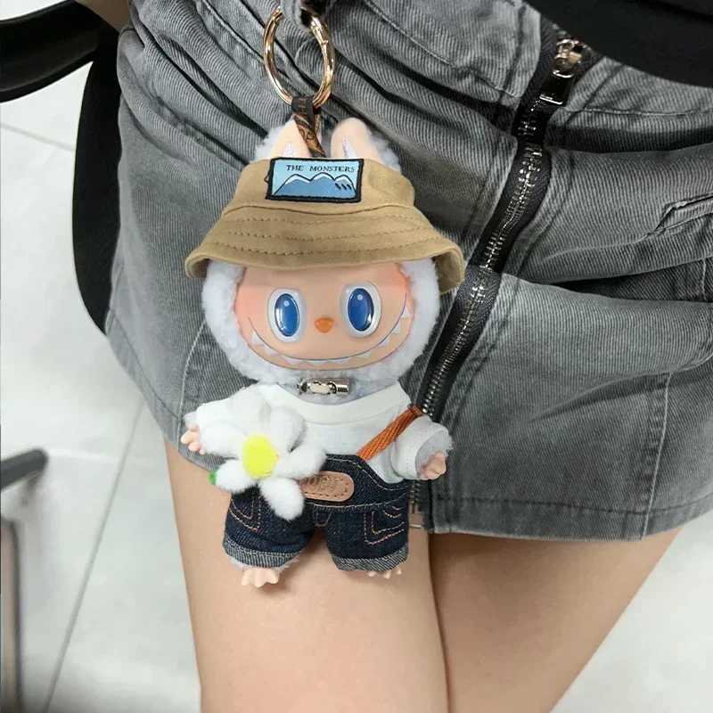 Real Labubu monsters in spring wild autumn at home denim vinyl doll backpack pendant decorative keychain X250429