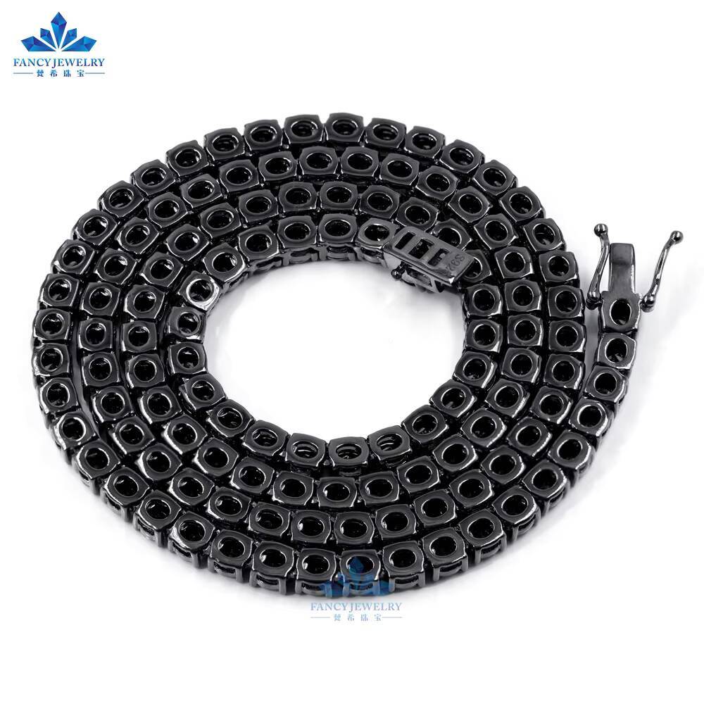 Exquisite Black Moissanite Tennis Bracelet with 2mm-65mm925 Sterling Silver Chain Black Moissanite Diamond Main Stone for Gifts