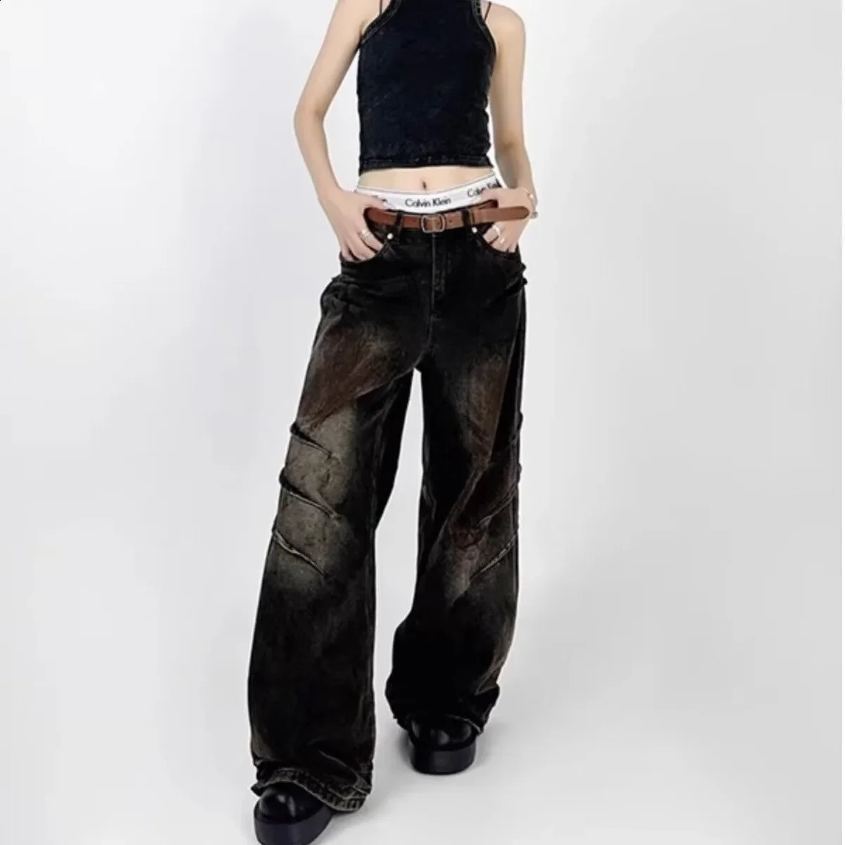 Street style mens jeans high street wearing faded clothes washing curtains flooring length lazy style denim shorts 250423