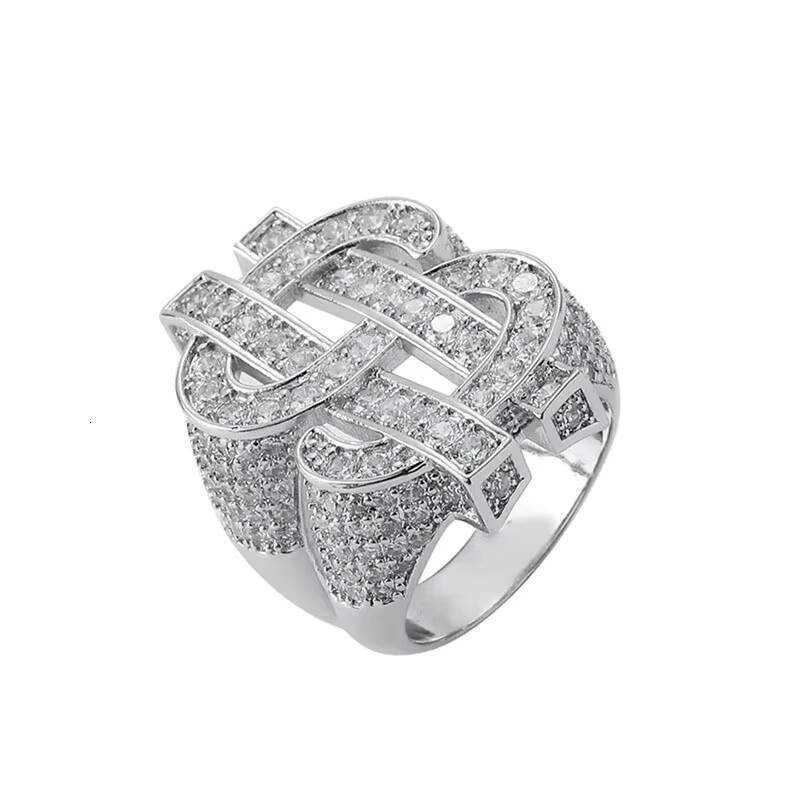 Hot Sale Hip Hop Full VVS Moissanite Ring Rock Hollow Out US Dollar Symbol Diamond Mens Rings Fashion Jewelry