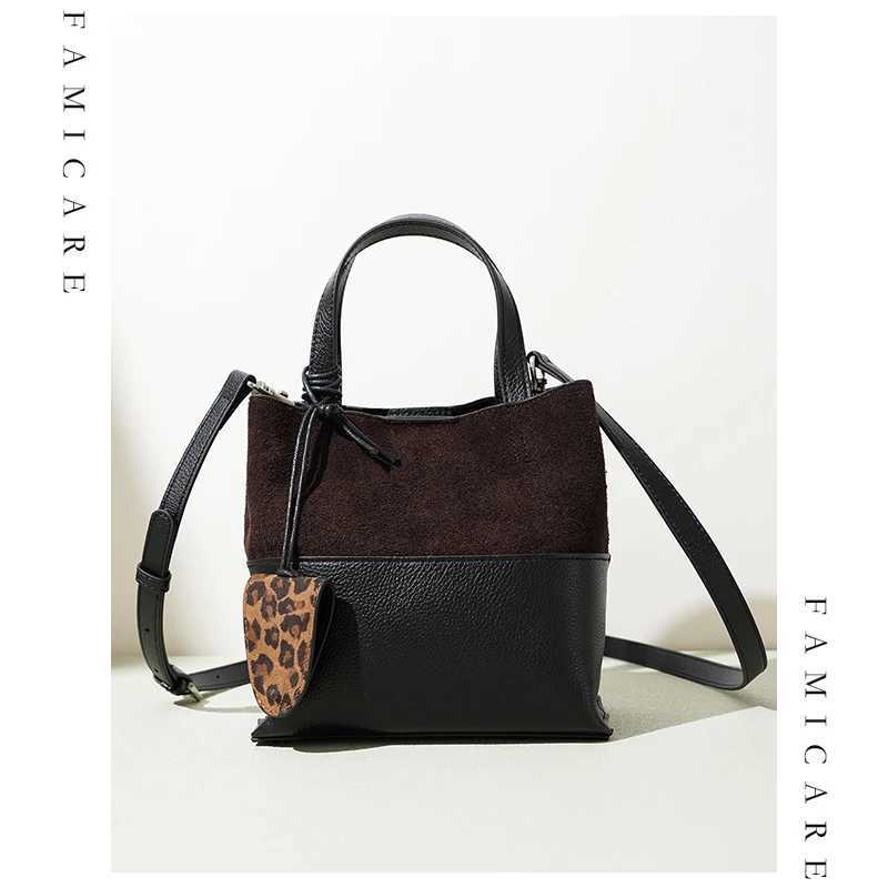 Womens Tote Bag 2025 Leopard Print Color Block Vintage Suede Leather Bucket Handbag Unique Letter Design Shoulder Crossbody Bag K251128