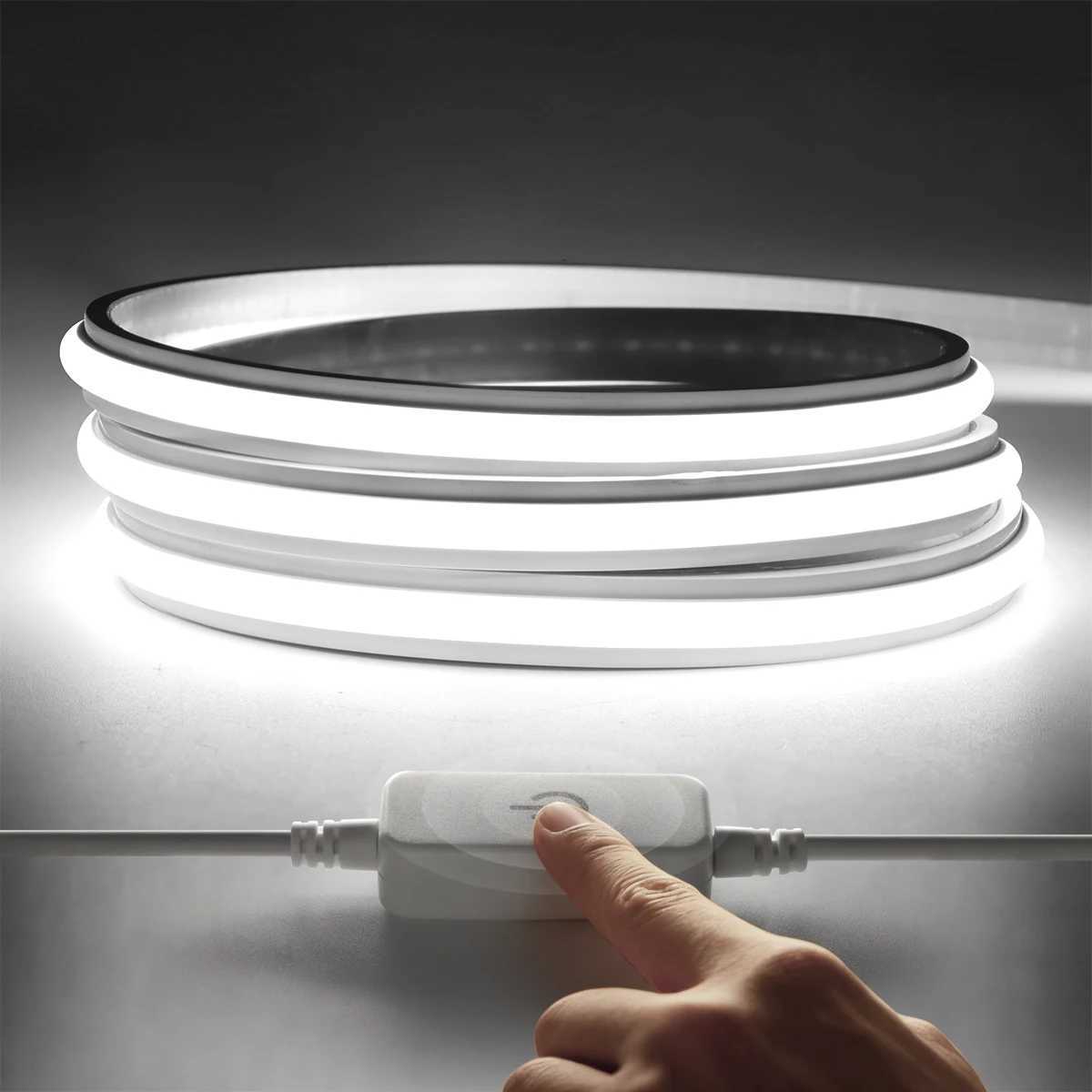 110V 220V to DC 24V Super Bright COB LED Strip with Touch Switch Neon Tape Ribbon 5M 10M Neon Lights For Kitchen Cabinet Decor M251129