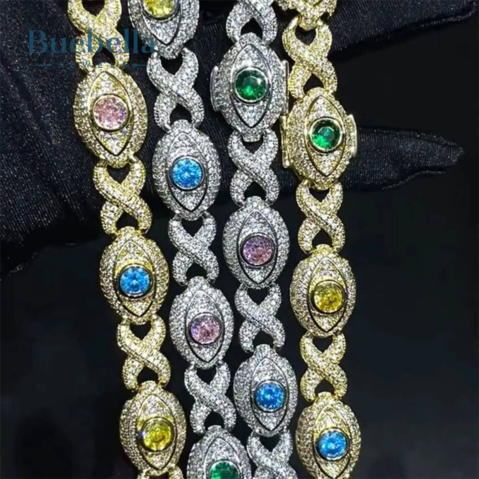 Mens 925 Silver 14K Gold Plated 14mm Moissanite Diamond Eyes Infinity Sign Fancy Color Diamond Necklace Foe Men Gift