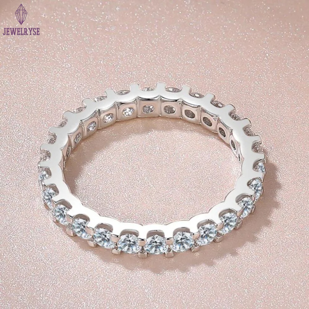 Sparkling Gorgeous Handmade Full Round Cut Moissanite Diamond Gemstones Wedding Rings Pure 100% 925 Sterling Silver Party Eternity Women Band Ring Gif