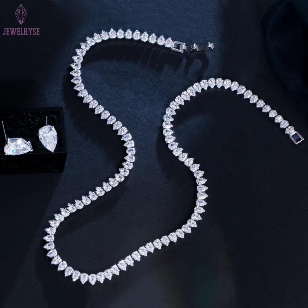 Wedding Jewelry Sets Luxury 18k White Gold Fill Full White Water Drop 5A Cubic Zircon CZ Diamond Party Women Bridal Necklace Stud Earring Valentine Gi
