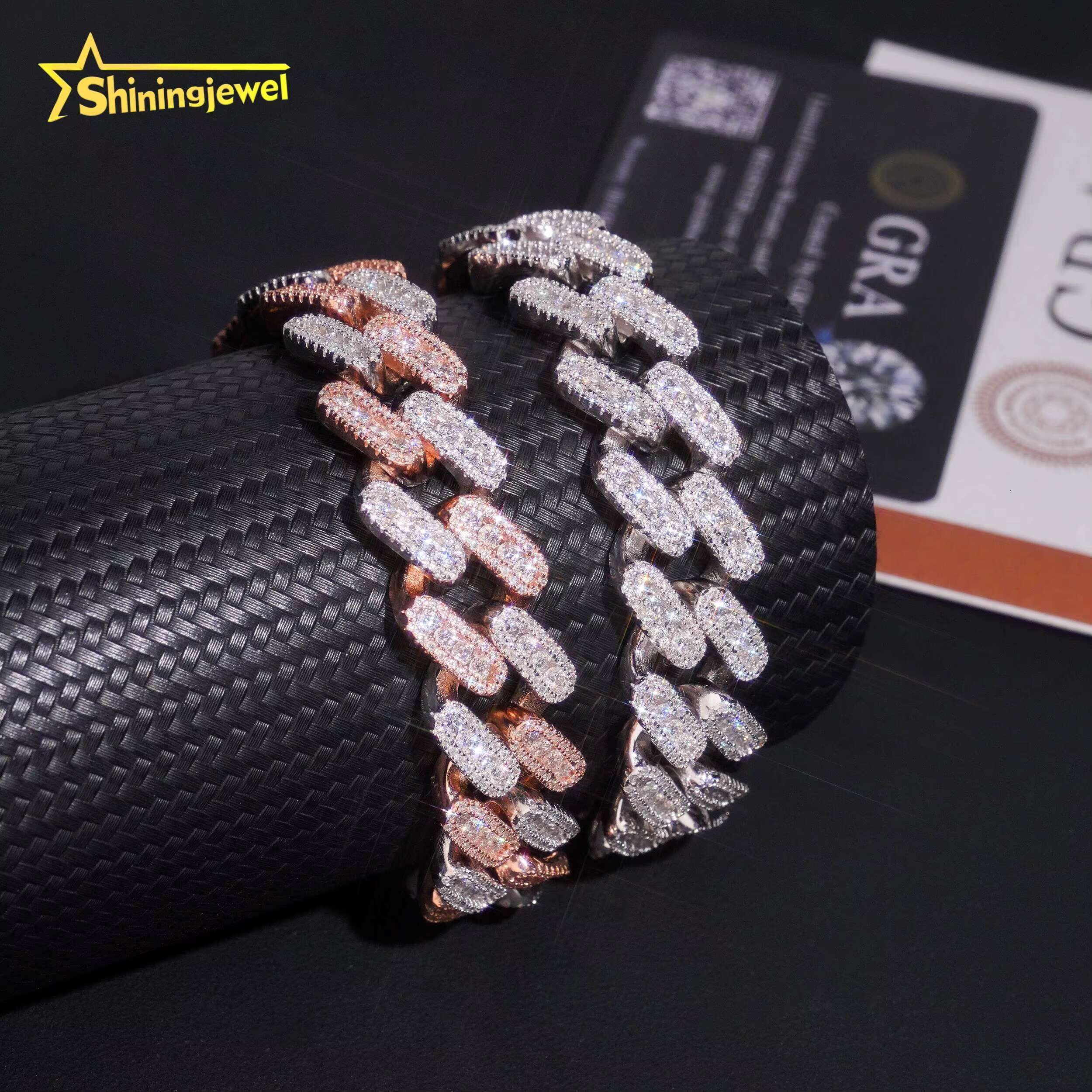 Luxury 15mm Moissanite Cuban Bracelet 2 Tone for Men Women 925 Silver Anniversary Gift Elegant Birthday Present in Velvet Box