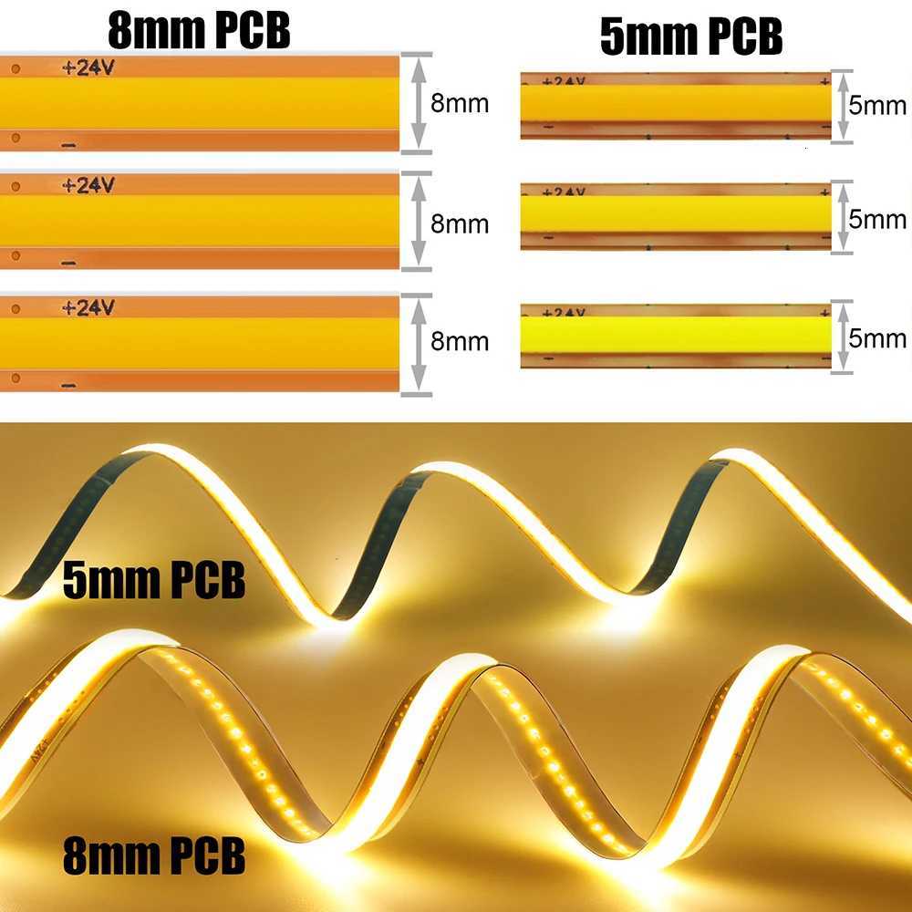 12V 24V 5mm 8mm PCB COB LED Strip Light Free Cut 400LEDs Flexible Tape 3000k 6000k 4000k 05m 1m 2m 5m 10m 20m Linear Lighting M251129