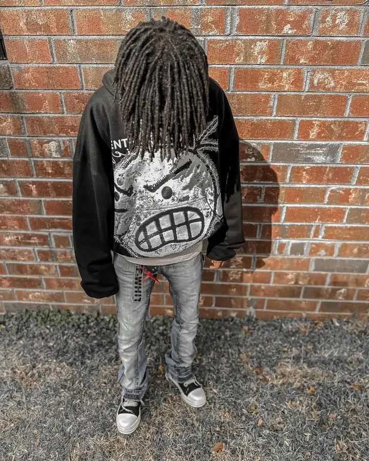 Y2k Mens New Sportswear Cartoon Pattern Printed Super Large Hoodie Harajuku Hip Hop Gothic Black Pullover Hoodie W250429
