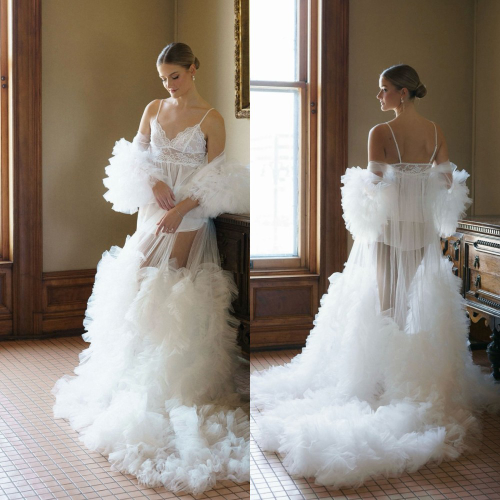 Graceful Tiered Bathgown Tulle Maternity Robe for Photoshoot Ruffles Bridal Robe Pregnancy Gowns Customized