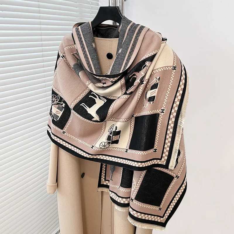 Luxury Warm Poncho Cashmere Winter Women Scarf Horse Print Shawl Wraps Female Thick Blanket Bufanda Travel Echarpe 2024J251129