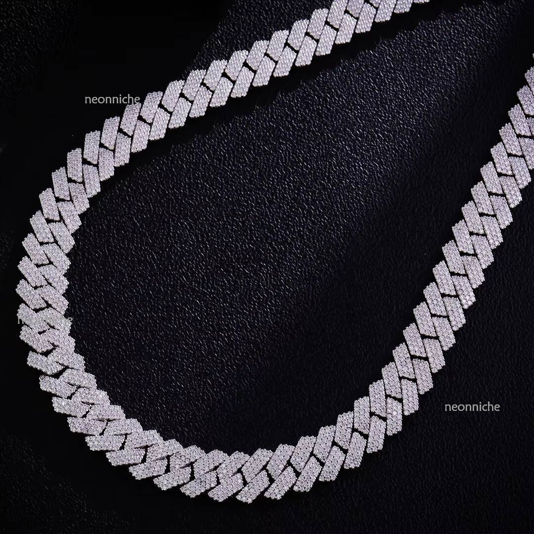 QIANAO Hip Hop jewelry 15mm Solid Sterling Sier VVS1 3 rows Moissanite Dia Heavy Iced Out Cuban Link Chain Necklace