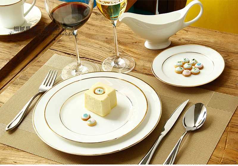 Luxury 3pcs/lot 1086 inch real bone dinner plates golden li dishes and plates sets cake plate servies porcelain platter Y251129