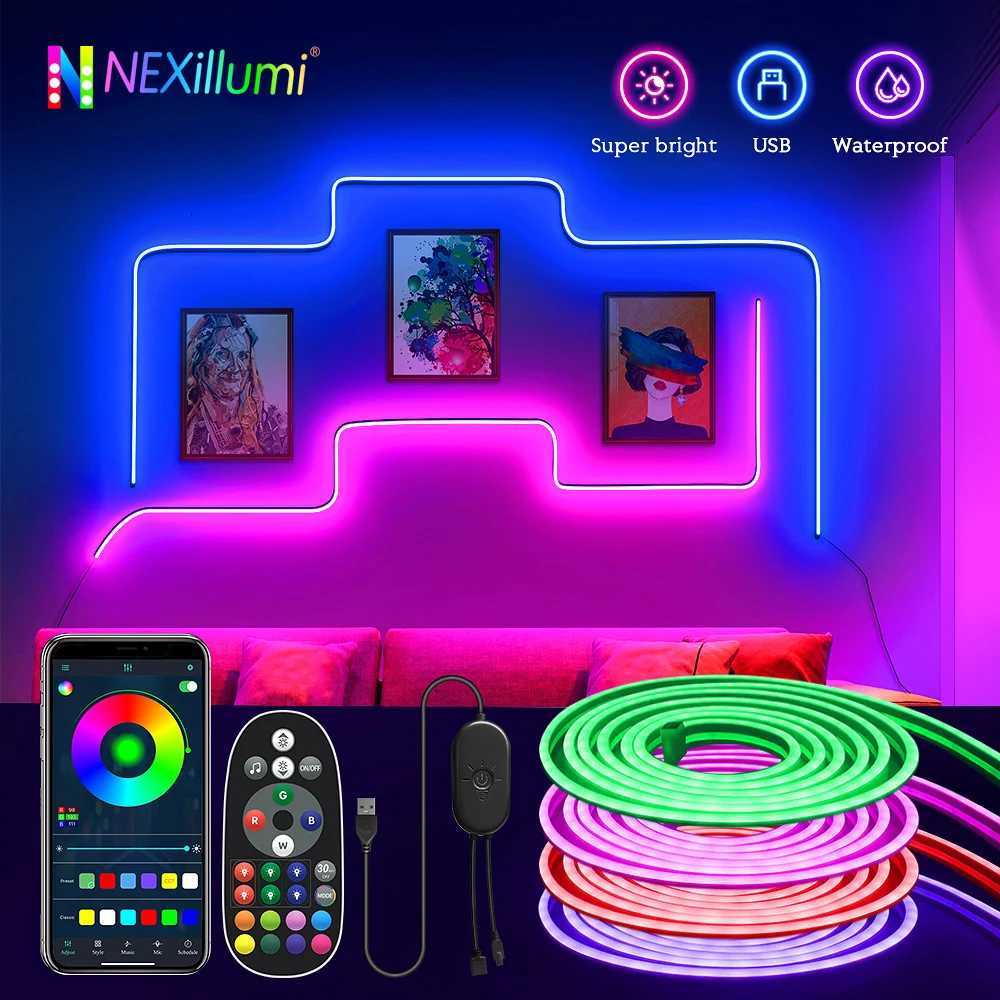 10m USB RGB LED Neon Light Strip 5V 72LEDs/m Silicone Bluetooth Rope with Remote APP Music Sync Waterproof TV Backlight Decor M251129